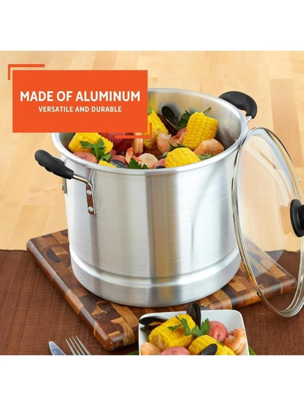 20-Quart Stainless Steel Steamer with Glass Lid - Large Capacity Cookware